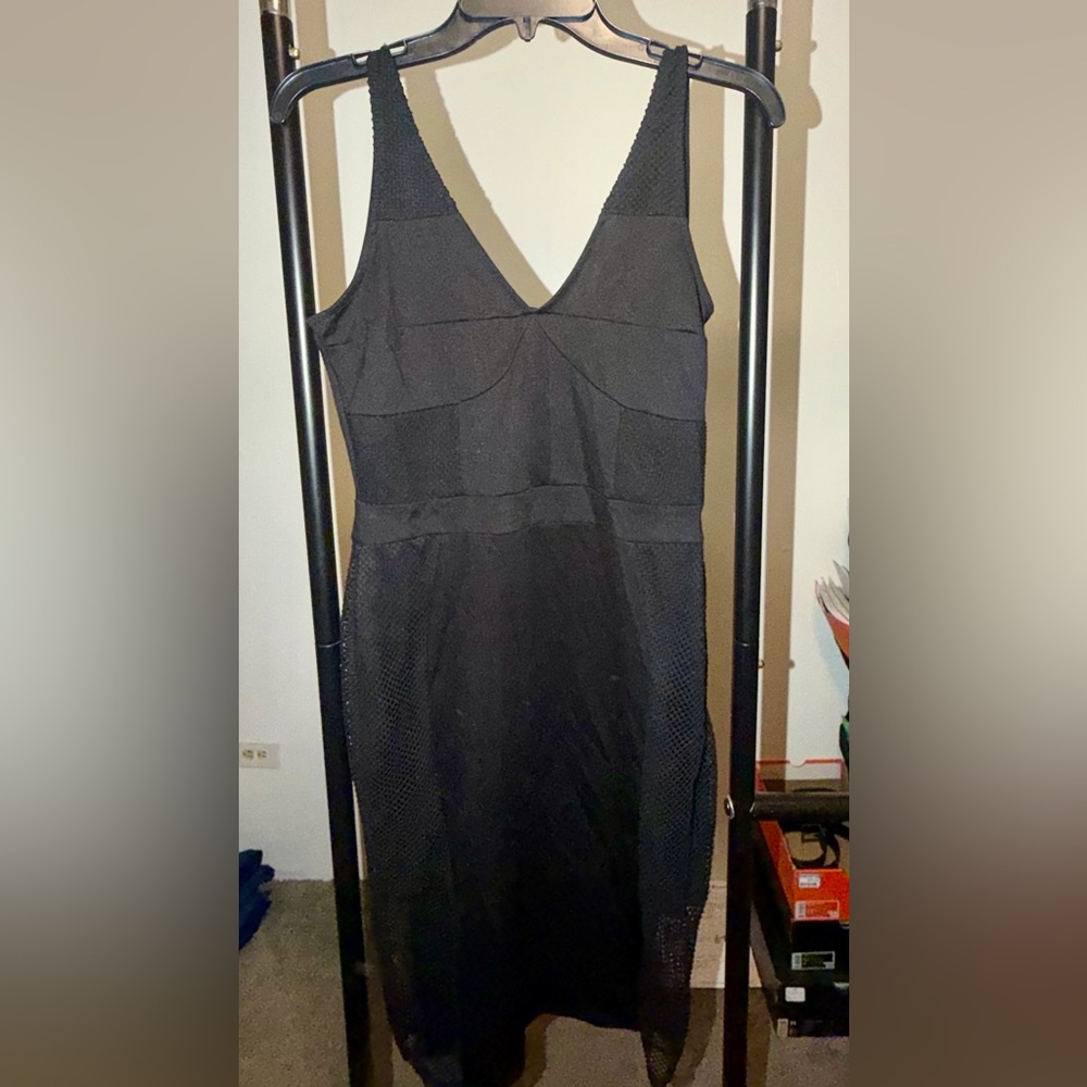 Kardashian Kollection Black Bodycon Midi Dress V-Neck